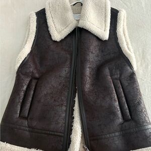Aerie Dark Brown and Cream Shearling Vest